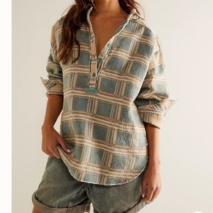 Free People Arizona Sky Jacquard Plaid Shirt